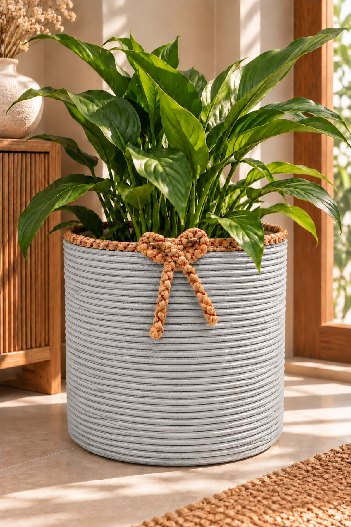 Nevrisa 30x30 cm Çok Amaçlı Dekoratif Örgü Sepet - Saksılık - Saksı Kılıfı - Ev Ofis Banyo Salon Bitki ve Eşya Düzenleyici Organizer - Görsel 39
