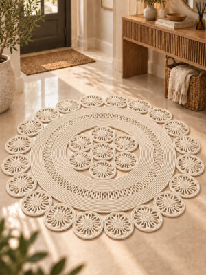 Velmira Hasır Jüt El İşçiliği Yuvarlak Kilim Halat Kilim – Dekoratif Örgü Motifli, Modern Bohem Tasarım, Salon, Oturma Odası, Antre, Yatak Odası ve Ev Dekorasyonu İçin Şık Kilim - Görsel 18