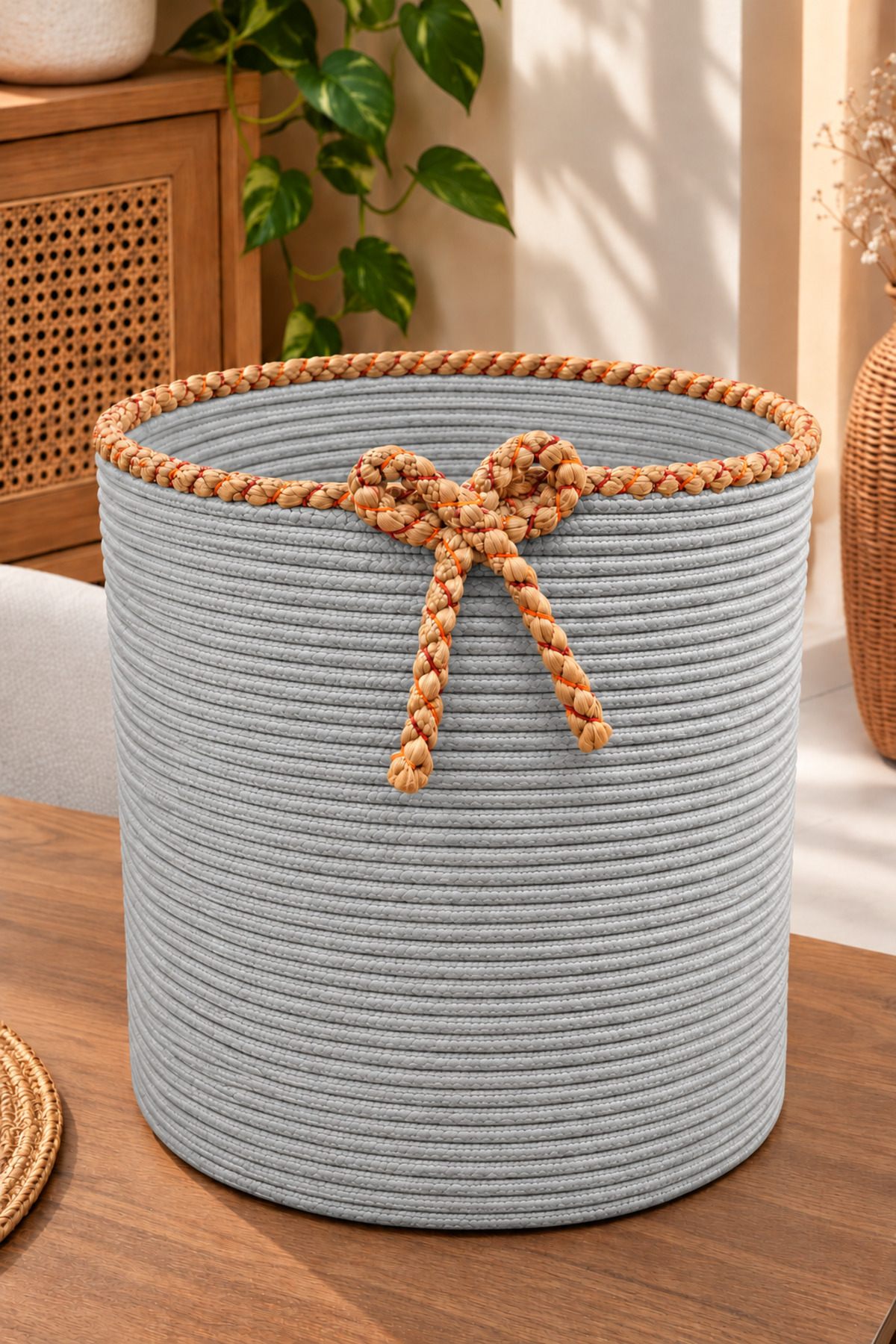 Nevrisa 30x30 cm Çok Amaçlı Dekoratif Örgü Sepet - Saksılık - Saksı Kılıfı - Ev Ofis Banyo Salon Bitki ve Eşya Düzenleyici Organizer - Görsel 42