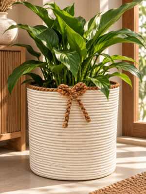 Nevrisa 30x30 cm Çok Amaçlı Dekoratif Örgü Sepet - Saksılık - Saksı Kılıfı - Ev Ofis Banyo Salon Bitki ve Eşya Düzenleyici Organizer - Görsel 43