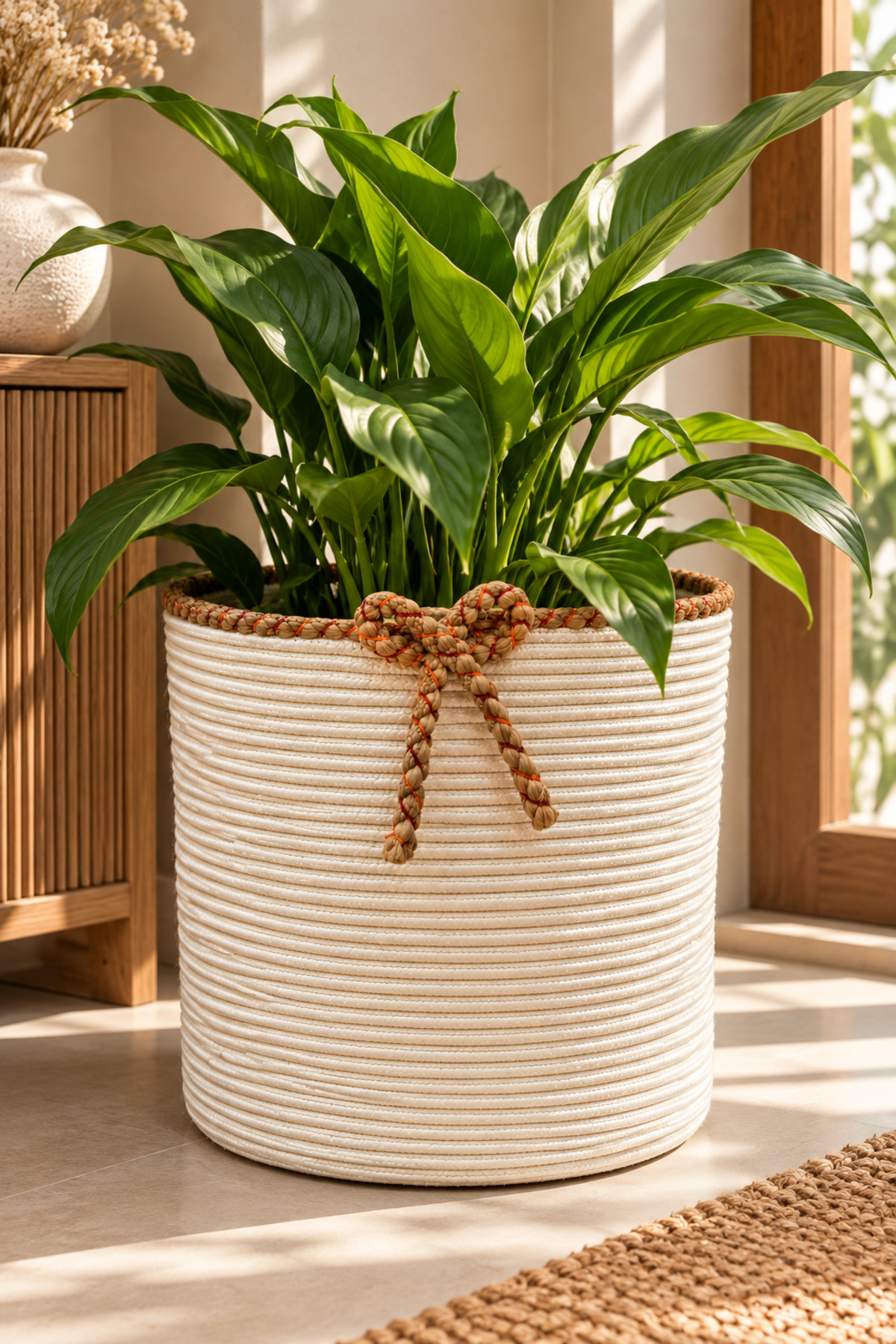 Nevrisa 30x30 cm Çok Amaçlı Dekoratif Örgü Sepet - Saksılık - Saksı Kılıfı - Ev Ofis Banyo Salon Bitki ve Eşya Düzenleyici Organizer - Görsel 43