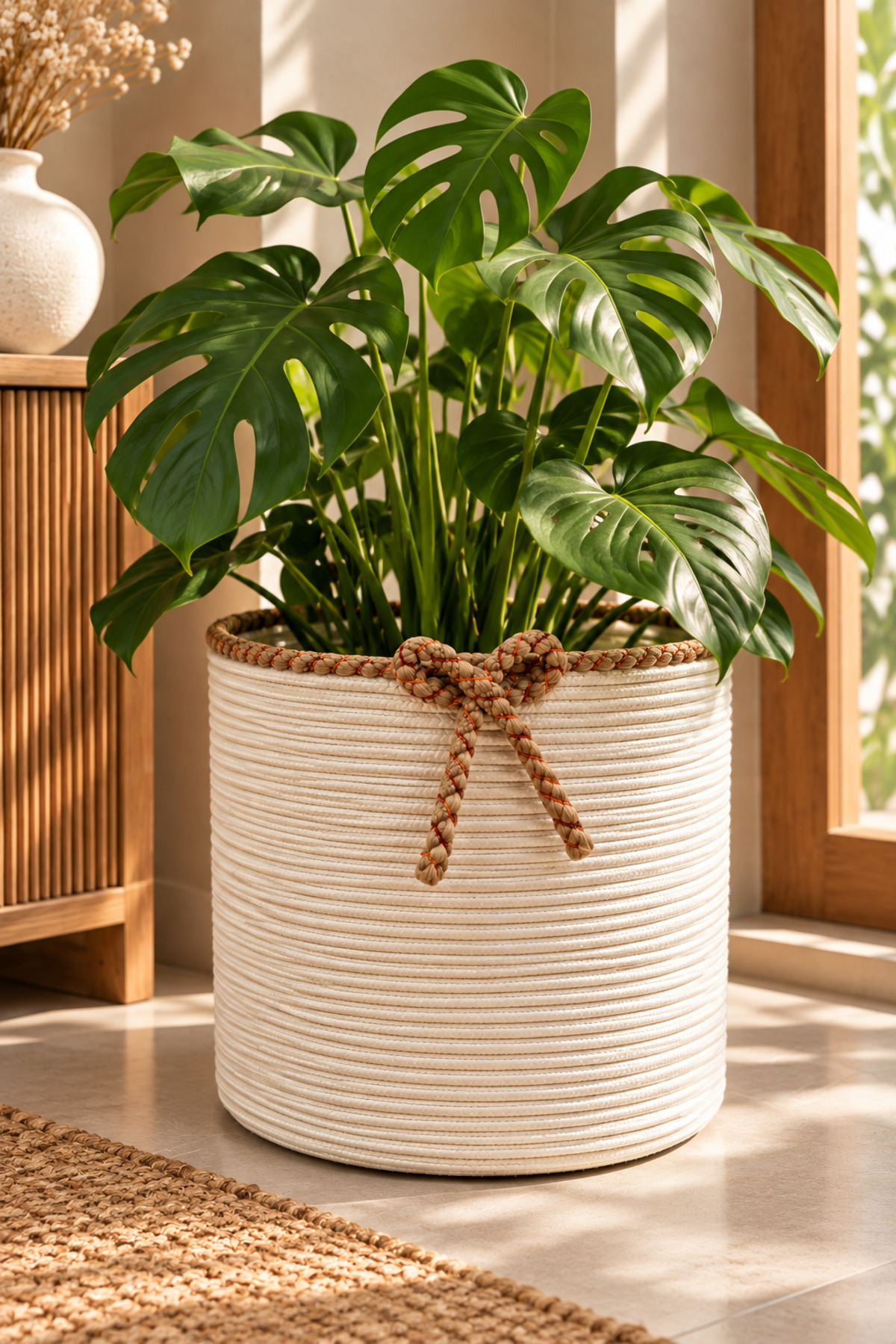Nevrisa 30x30 cm Çok Amaçlı Dekoratif Örgü Sepet - Saksılık - Saksı Kılıfı - Ev Ofis Banyo Salon Bitki ve Eşya Düzenleyici Organizer - Görsel 46