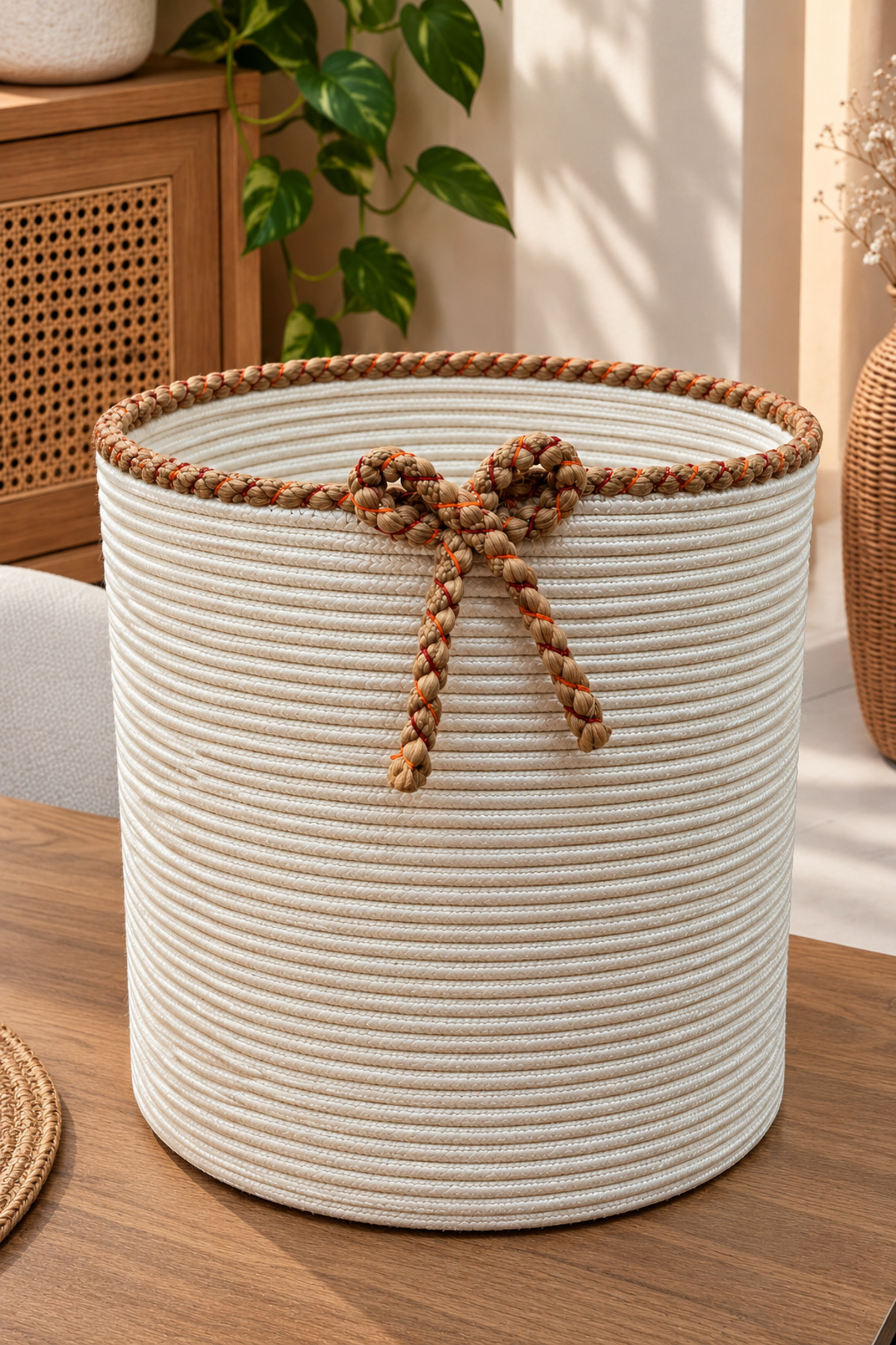 Nevrisa 30x30 cm Çok Amaçlı Dekoratif Örgü Sepet - Saksılık - Saksı Kılıfı - Ev Ofis Banyo Salon Bitki ve Eşya Düzenleyici Organizer - Görsel 47