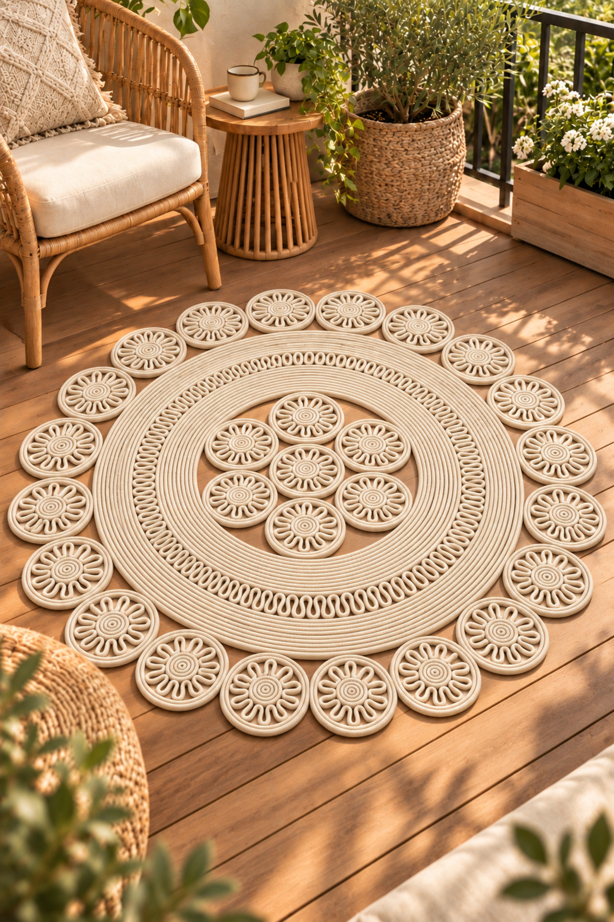 Velmira Hasır Jüt El İşçiliği Yuvarlak Kilim Halat Kilim – Dekoratif Örgü Motifli, Modern Bohem Tasarım, Salon, Oturma Odası, Antre, Yatak Odası ve Ev Dekorasyonu İçin Şık Kilim - Görsel 19