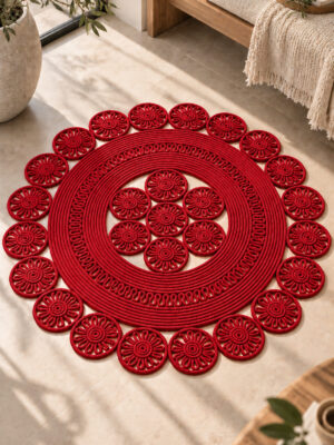 Velmira Hasır Jüt El İşçiliği Yuvarlak Kilim Halat Kilim – Dekoratif Örgü Motifli, Modern Bohem Tasarım, Salon, Oturma Odası, Antre, Yatak Odası ve Ev Dekorasyonu İçin Şık Kilim - Görsel 21