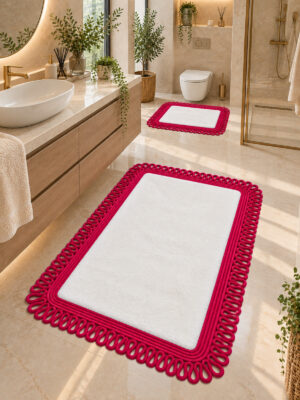 Melissa Trikot Kenar 2'li Banyo Paspas Seti Hasır Jüt Tres Halat ,Peluş Tüylü Kaymaz Paspas Örgü Kenarlı Dekoratif Banyo Halısı 70x110 cm + 50x70 cm - Görsel 14