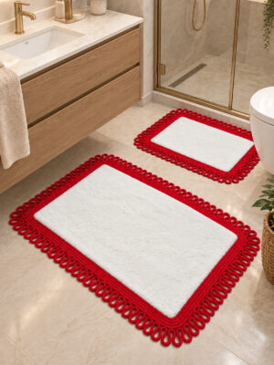 Melissa Trikot Kenar 2'li Banyo Paspas Seti Hasır Jüt Tres Halat ,Peluş Tüylü Kaymaz Paspas Örgü Kenarlı Dekoratif Banyo Halısı 70x110 cm + 50x70 cm - Görsel 15
