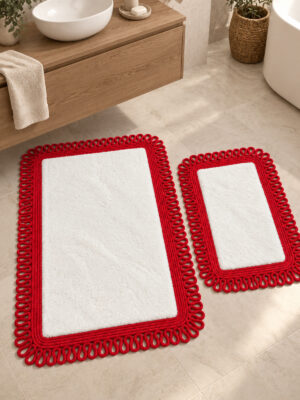 Melissa Trikot Kenar 2'li Banyo Paspas Seti Hasır Jüt Tres Halat ,Peluş Tüylü Kaymaz Paspas Örgü Kenarlı Dekoratif Banyo Halısı 70x110 cm + 50x70 cm - Görsel 18