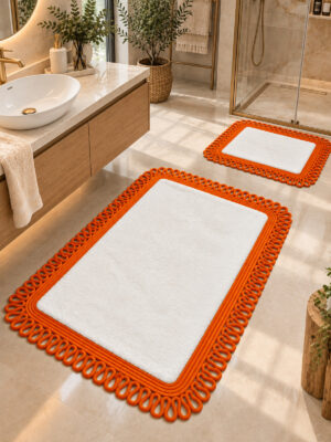 Melissa Trikot Kenar 2'li Banyo Paspas Seti Hasır Jüt Tres Halat ,Peluş Tüylü Kaymaz Paspas Örgü Kenarlı Dekoratif Banyo Halısı 70x110 cm + 50x70 cm - Görsel 22
