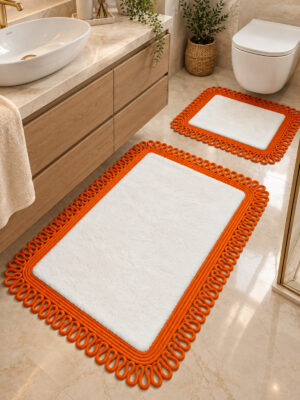 Melissa Trikot Kenar 2'li Banyo Paspas Seti Hasır Jüt Tres Halat ,Peluş Tüylü Kaymaz Paspas Örgü Kenarlı Dekoratif Banyo Halısı 70x110 cm + 50x70 cm - Görsel 23