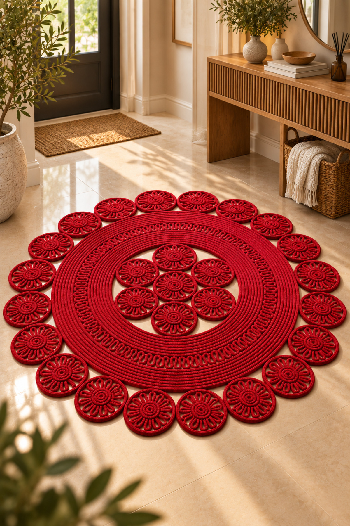 Velmira Hasır Jüt El İşçiliği Yuvarlak Kilim Halat Kilim – Dekoratif Örgü Motifli, Modern Bohem Tasarım, Salon, Oturma Odası, Antre, Yatak Odası ve Ev Dekorasyonu İçin Şık Kilim - Görsel 23