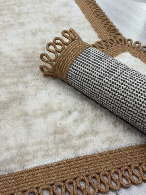 Melissa Trikot Kenar 2'li Banyo Paspas Seti Hasır Jüt Tres Halat ,Peluş Tüylü Kaymaz Paspas Örgü Kenarlı Dekoratif Banyo Halısı 70x110 cm + 50x70 cm - Görsel 34