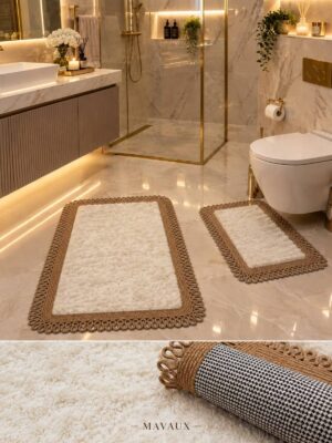 Melissa Trikot Kenar 2'li Banyo Paspas Seti Hasır Jüt Tres Halat ,Peluş Tüylü Kaymaz Paspas Örgü Kenarlı Dekoratif Banyo Halısı 70x110 cm + 50x70 cm - Görsel 35