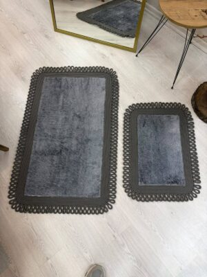 Melissa Trikot Kenar 2'li Banyo Paspas Seti Hasır Jüt Tres Halat ,Peluş Tüylü Kaymaz Paspas Örgü Kenarlı Dekoratif Banyo Halısı 70x110 cm + 50x70 cm - Görsel 37