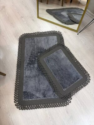 Melissa Trikot Kenar 2'li Banyo Paspas Seti Hasır Jüt Tres Halat ,Peluş Tüylü Kaymaz Paspas Örgü Kenarlı Dekoratif Banyo Halısı 70x110 cm + 50x70 cm - Görsel 40