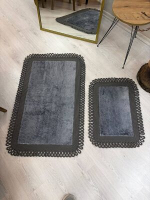 Melissa Trikot Kenar 2'li Banyo Paspas Seti Hasır Jüt Tres Halat ,Peluş Tüylü Kaymaz Paspas Örgü Kenarlı Dekoratif Banyo Halısı 70x110 cm + 50x70 cm - Görsel 41