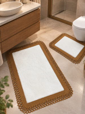 Melissa Trikot Kenar 2'li Banyo Paspas Seti Hasır Jüt Tres Halat ,Peluş Tüylü Kaymaz Paspas Örgü Kenarlı Dekoratif Banyo Halısı 70x110 cm + 50x70 cm - Görsel 45