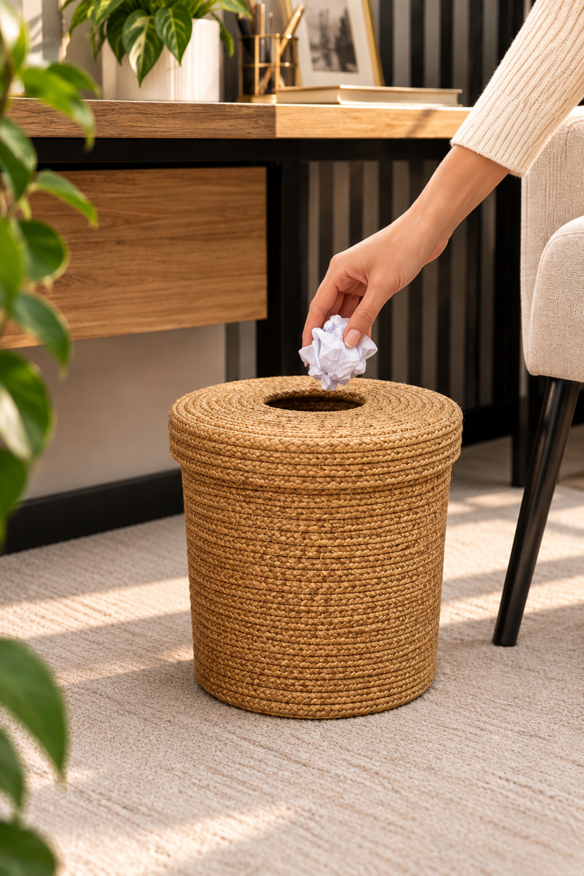 Nessa 25x25 Çöp Kovası, Soğan Saklama Kutusu, Dekoratif Çöp Sepeti, Kapaklı Hasır Sepet, Örgü Sepet, Çok Amaçlı Saklama Sepeti, Mutfak Organizer, Banyo ve Ofis Çöp Kovası, Galoş Sepeti, Patates Sepeti