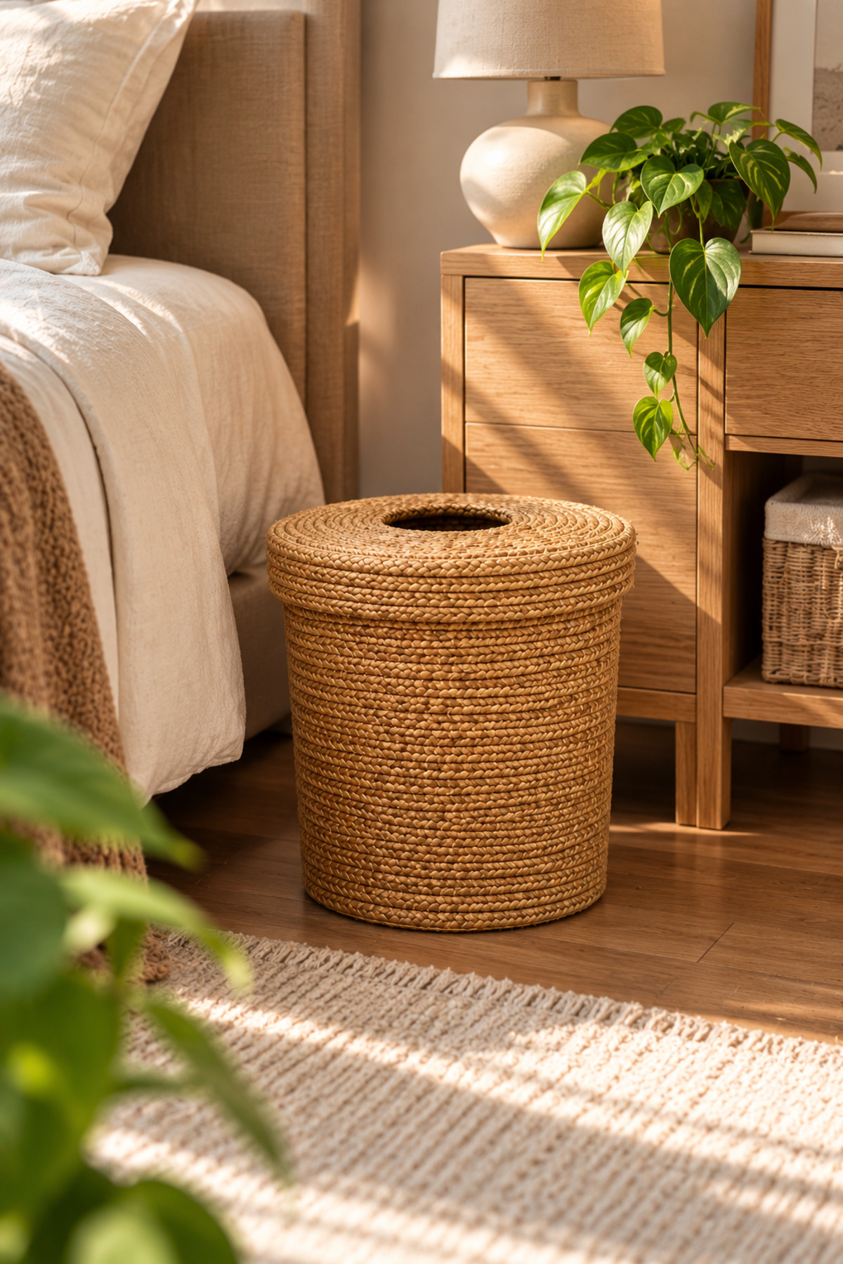 Nessa 25x25 Çöp Kovası, Soğan Saklama Kutusu, Dekoratif Çöp Sepeti, Kapaklı Hasır Sepet, Örgü Sepet, Çok Amaçlı Saklama Sepeti, Mutfak Organizer, Banyo ve Ofis Çöp Kovası, Galoş Sepeti, Patates Sepeti - Görsel 6