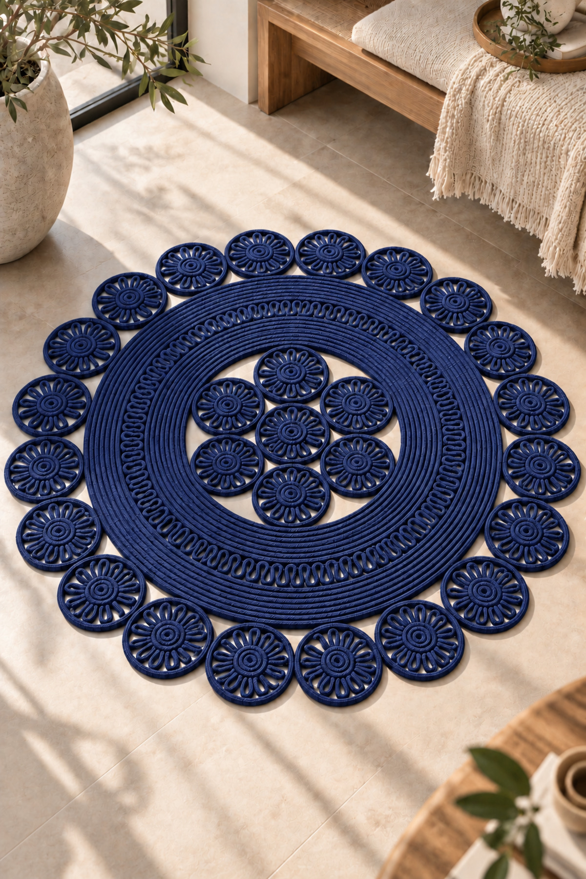 Velmira Hasır Jüt El İşçiliği Yuvarlak Kilim Halat Kilim – Dekoratif Örgü Motifli, Modern Bohem Tasarım, Salon, Oturma Odası, Antre, Yatak Odası ve Ev Dekorasyonu İçin Şık Kilim - Görsel 26