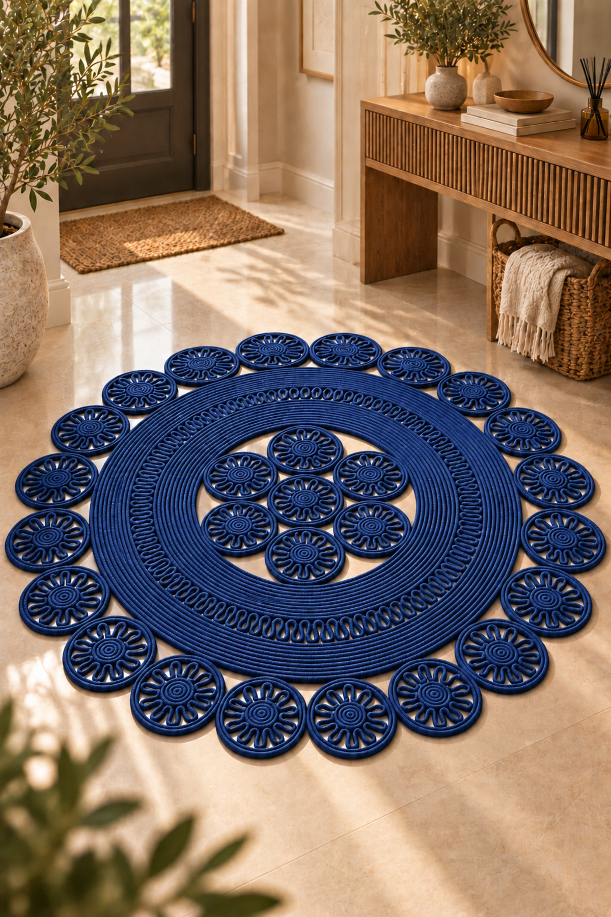 Velmira Hasır Jüt El İşçiliği Yuvarlak Kilim Halat Kilim – Dekoratif Örgü Motifli, Modern Bohem Tasarım, Salon, Oturma Odası, Antre, Yatak Odası ve Ev Dekorasyonu İçin Şık Kilim - Görsel 28