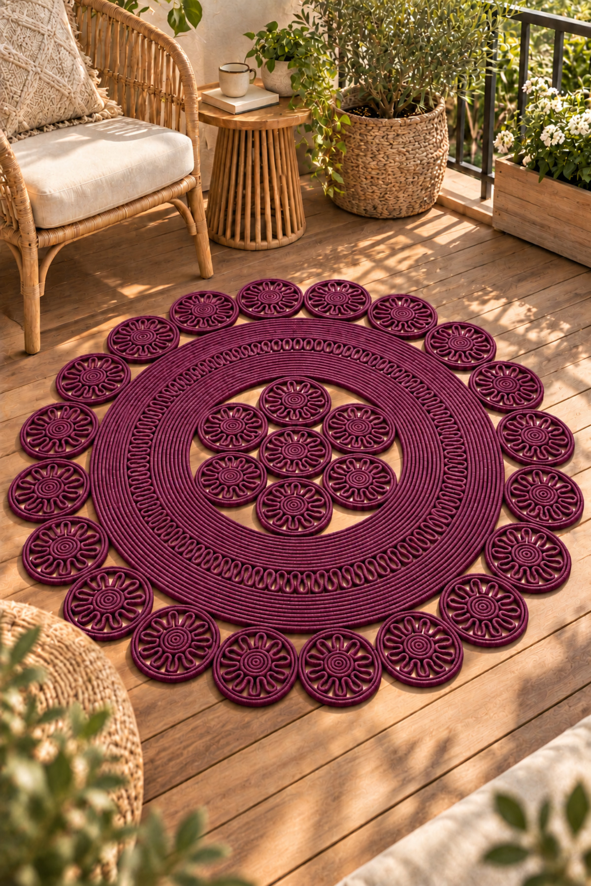 Velmira Hasır Jüt El İşçiliği Yuvarlak Kilim Halat Kilim – Dekoratif Örgü Motifli, Modern Bohem Tasarım, Salon, Oturma Odası, Antre, Yatak Odası ve Ev Dekorasyonu İçin Şık Kilim - Görsel 34