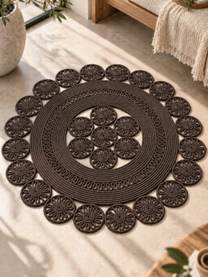Velmira Hasır Jüt El İşçiliği Yuvarlak Kilim Halat Kilim – Dekoratif Örgü Motifli, Modern Bohem Tasarım, Salon, Oturma Odası, Antre, Yatak Odası ve Ev Dekorasyonu İçin Şık Kilim - Görsel 36