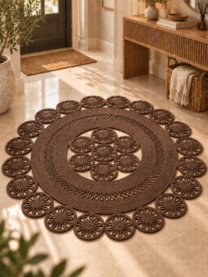 Velmira Hasır Jüt El İşçiliği Yuvarlak Kilim Halat Kilim – Dekoratif Örgü Motifli, Modern Bohem Tasarım, Salon, Oturma Odası, Antre, Yatak Odası ve Ev Dekorasyonu İçin Şık Kilim - Görsel 38