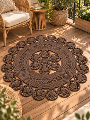 Velmira Hasır Jüt El İşçiliği Yuvarlak Kilim Halat Kilim – Dekoratif Örgü Motifli, Modern Bohem Tasarım, Salon, Oturma Odası, Antre, Yatak Odası ve Ev Dekorasyonu İçin Şık Kilim - Görsel 39