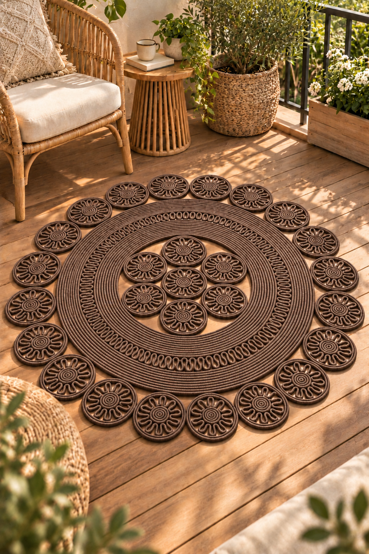 Velmira Hasır Jüt El İşçiliği Yuvarlak Kilim Halat Kilim – Dekoratif Örgü Motifli, Modern Bohem Tasarım, Salon, Oturma Odası, Antre, Yatak Odası ve Ev Dekorasyonu İçin Şık Kilim - Görsel 39