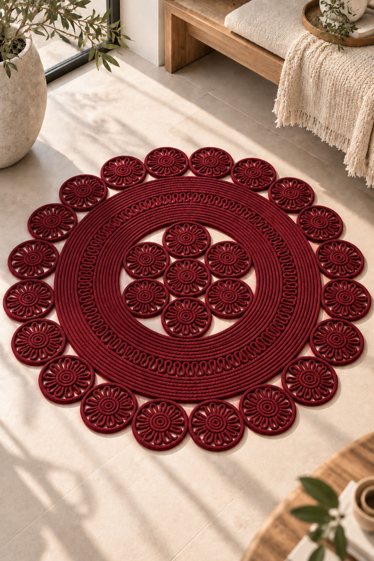 Velmira Hasır Jüt El İşçiliği Yuvarlak Kilim Halat Kilim – Dekoratif Örgü Motifli, Modern Bohem Tasarım, Salon, Oturma Odası, Antre, Yatak Odası ve Ev Dekorasyonu İçin Şık Kilim - Görsel 41