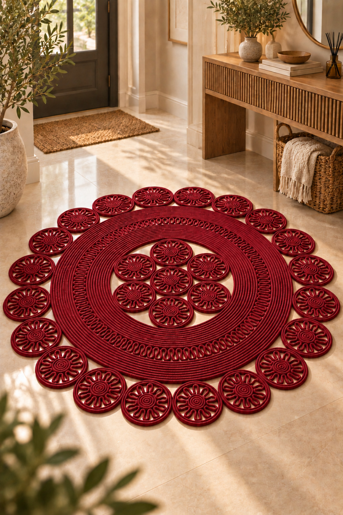 Velmira Hasır Jüt El İşçiliği Yuvarlak Kilim Halat Kilim – Dekoratif Örgü Motifli, Modern Bohem Tasarım, Salon, Oturma Odası, Antre, Yatak Odası ve Ev Dekorasyonu İçin Şık Kilim - Görsel 43