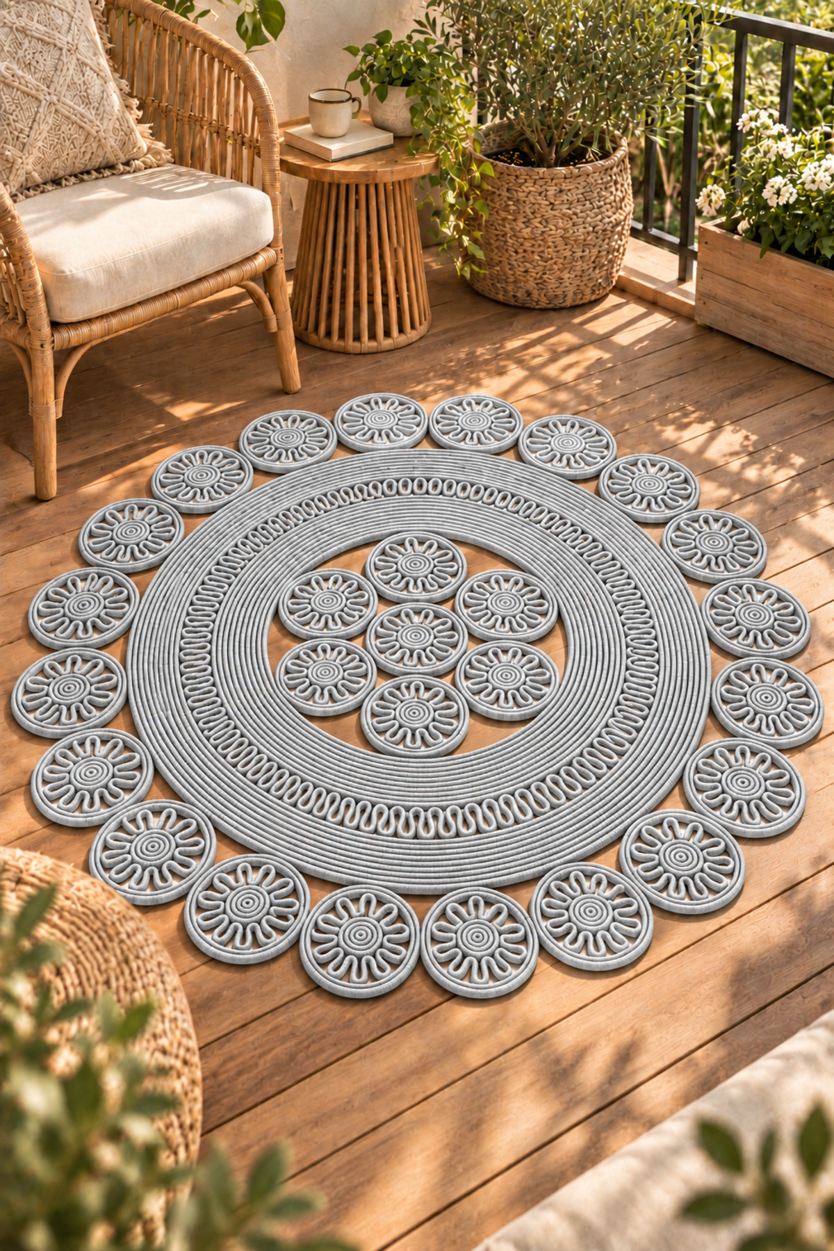 Velmira Hasır Jüt El İşçiliği Yuvarlak Kilim Halat Kilim – Dekoratif Örgü Motifli, Modern Bohem Tasarım, Salon, Oturma Odası, Antre, Yatak Odası ve Ev Dekorasyonu İçin Şık Kilim - Görsel 49
