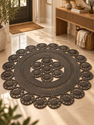 Velmira Hasır Jüt El İşçiliği Yuvarlak Kilim Halat Kilim – Dekoratif Örgü Motifli, Modern Bohem Tasarım, Salon, Oturma Odası, Antre, Yatak Odası ve Ev Dekorasyonu İçin Şık Kilim - Görsel 53