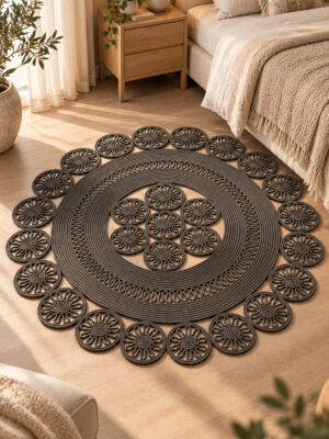 Velmira Hasır Jüt El İşçiliği Yuvarlak Kilim Halat Kilim – Dekoratif Örgü Motifli, Modern Bohem Tasarım, Salon, Oturma Odası, Antre, Yatak Odası ve Ev Dekorasyonu İçin Şık Kilim - Görsel 54