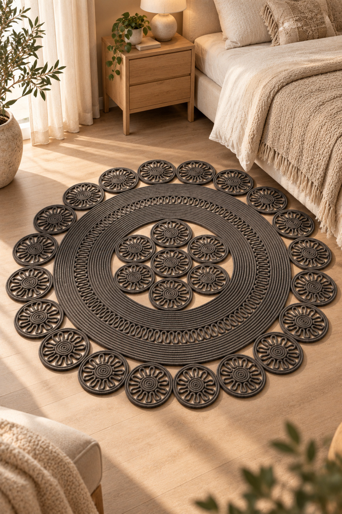Velmira Hasır Jüt El İşçiliği Yuvarlak Kilim Halat Kilim – Dekoratif Örgü Motifli, Modern Bohem Tasarım, Salon, Oturma Odası, Antre, Yatak Odası ve Ev Dekorasyonu İçin Şık Kilim - Görsel 54