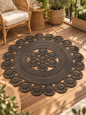 Velmira Hasır Jüt El İşçiliği Yuvarlak Kilim Halat Kilim – Dekoratif Örgü Motifli, Modern Bohem Tasarım, Salon, Oturma Odası, Antre, Yatak Odası ve Ev Dekorasyonu İçin Şık Kilim - Görsel 55