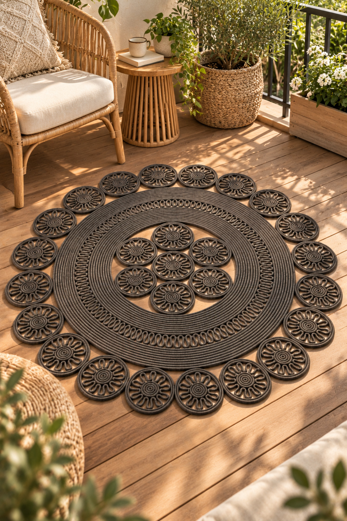 Velmira Hasır Jüt El İşçiliği Yuvarlak Kilim Halat Kilim – Dekoratif Örgü Motifli, Modern Bohem Tasarım, Salon, Oturma Odası, Antre, Yatak Odası ve Ev Dekorasyonu İçin Şık Kilim - Görsel 55